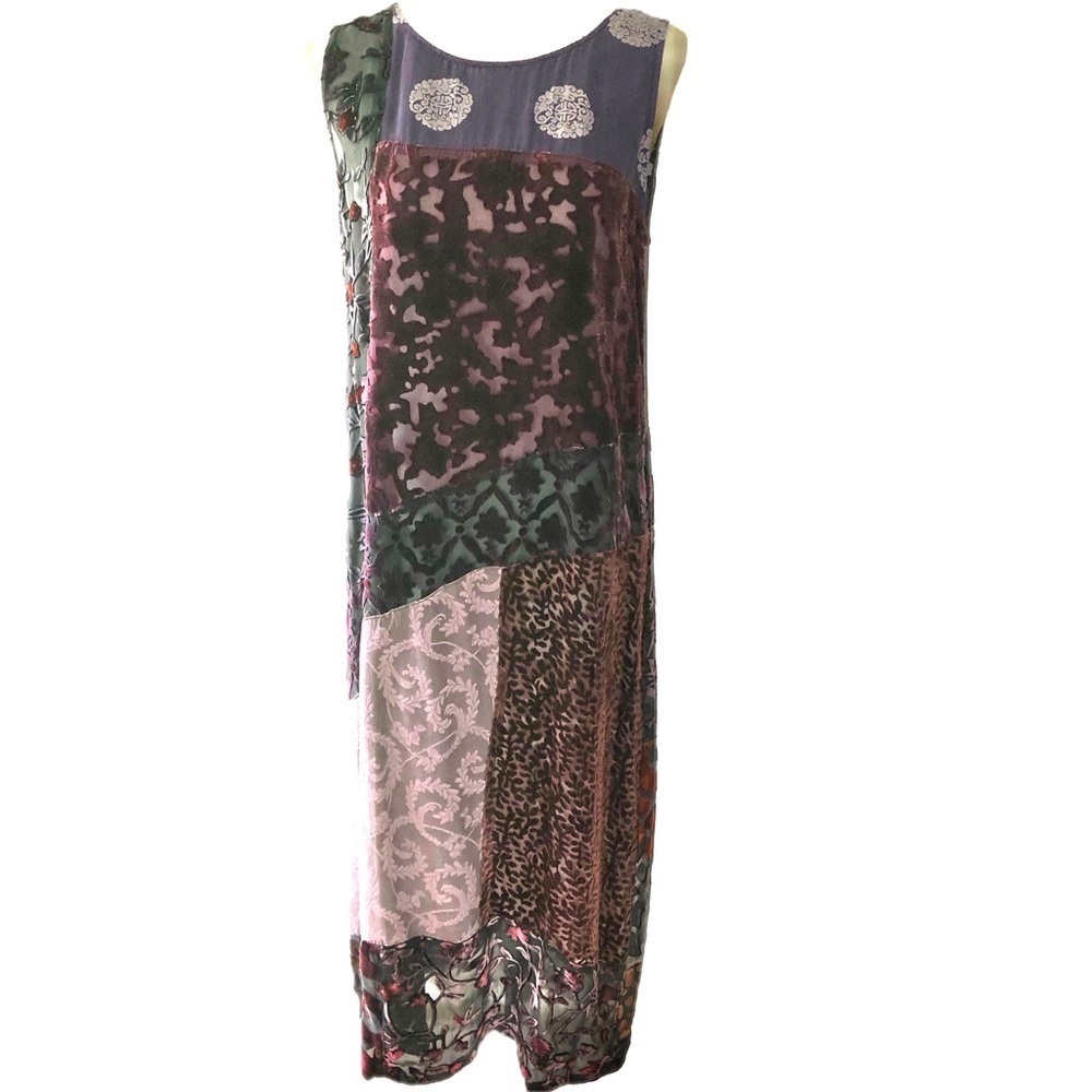 Citron Santa Monica Collection Maxi Sleeveless Dress Floral Velvet Purple Sz S